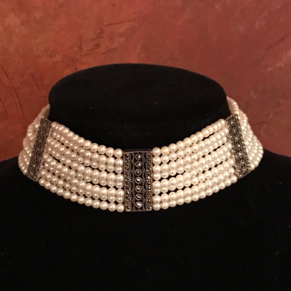 Multi Strand Pearl & Marcasite Choker